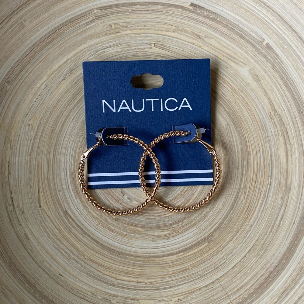 NWT  Nautica Gold Rope Textured Hoop Earrings